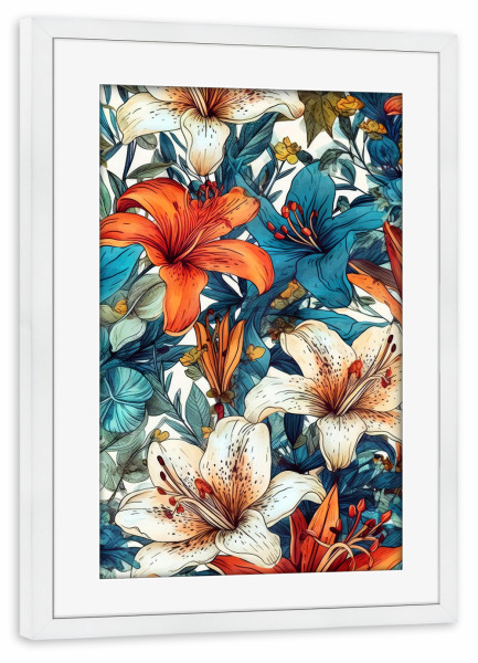Poster mit Rahmen weiß "Blumen und Blätter U" artboxONE - Natur,Floral - Natur,Blumen,Botanische,Blätter,Blatt,Garten