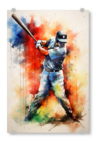 Acrylglasbild "Baseball Watercolor 3 (matart)" artboxONE - Sport - Baseball,Mlb,Major league baseball,Ball,Mannschaft,Sport,Bunt,Aquarell