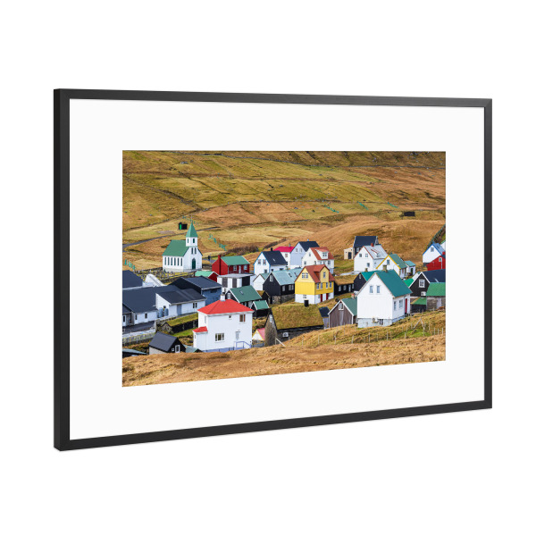 Poster mit Rahmen Schwarz (Metallic) "Blick auf das Dorf Gjógv" artboxONE - Natur,Reise,Architektur,Reise / Länder