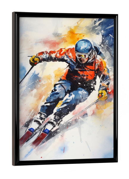 Poster mit schwarzem Rahmen "Alpine Skiing (matart)" artboxONE - Sport - Alpinski,Skifahren,Skifahrer,Ski,Sport,Schnee,Bunt,Aquarell