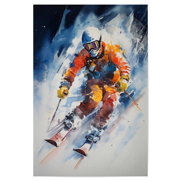 Poster 30x20 cm "Alpine Skiing 3 (matart)" artboxONE - Sport - Alpinski,Skifahren,Skifahrer,Ski,Sport,Schnee,Bunt,Aquarell