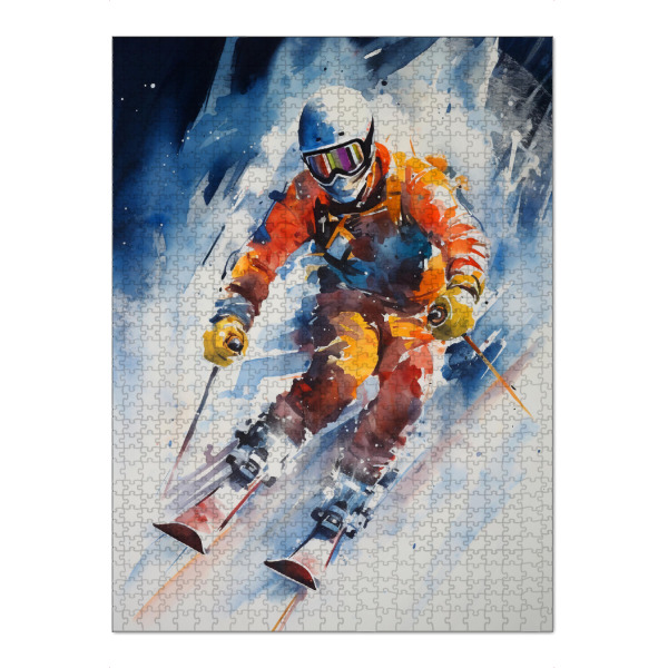 Puzzle Ravensburger "Alpine Skiing 3 (matart)" artboxONE - Sport - Alpinski,Skifahren,Skifahrer,Ski,Sport,Schnee,Bunt,Aquarell - Bild alpinski