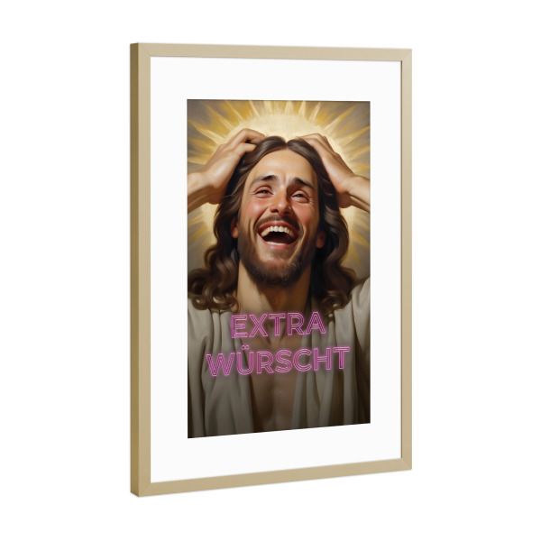 Poster mit Rahmen Gold "Bayern Jesus über Sonderwünsche" artboxONE - Typografie,Menschen