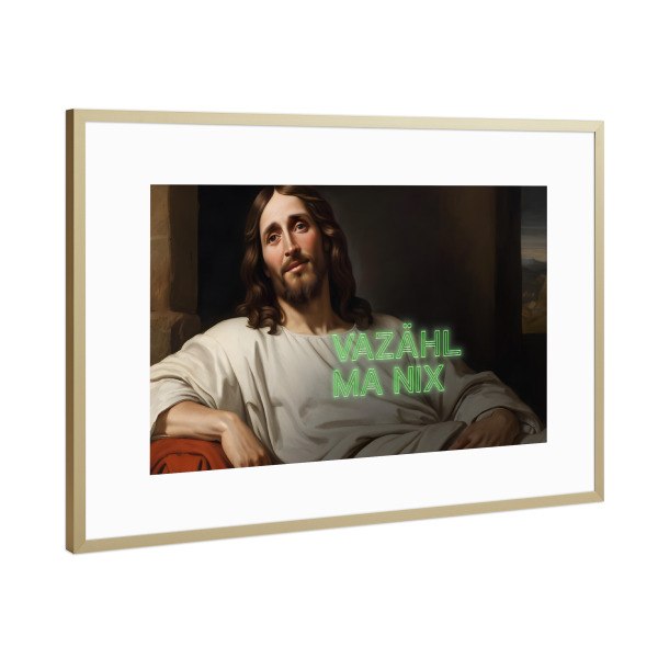 Poster mit Rahmen Gold "Bayrischer Jesus: vazähl ma nix" artboxONE - Typografie,Menschen
