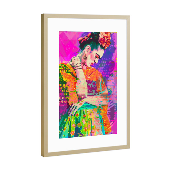Poster mit Rahmen Gold "Frida popart floral" artboxONE - Floral,Abstrakt,Menschen