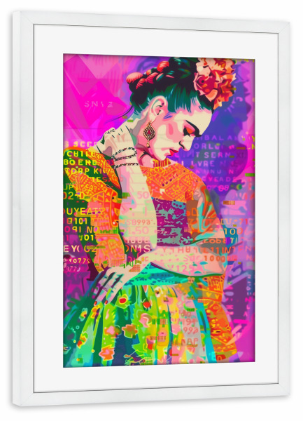 Poster mit Rahmen weiß "Frida popart floral" artboxONE - Floral,Abstrakt,Menschen