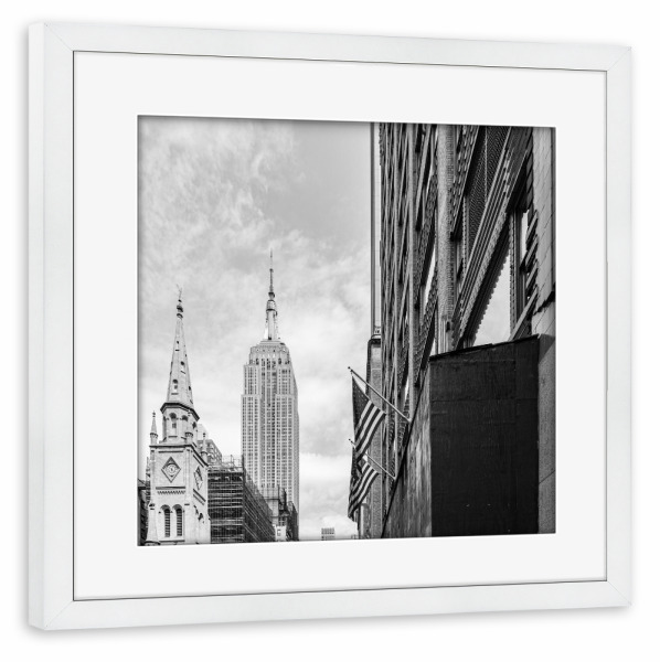 Poster mit Rahmen weiß "NY City" artboxONE - Städte / New York,Schwarzweiß,Architektur,Reise / Länder
