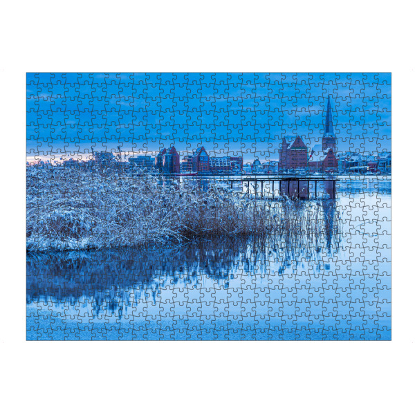 artboxONE Puzzle "Fluss, Schilf, Stadt, Schnee" artboxONE - Städte,Natur,Reise,Architektur