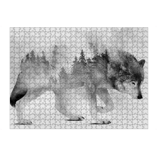 artboxONE Puzzle "Wolf und Wald BW (matart)" artboxONE - Natur,Tiere,Schwarzweiß - Wolf,Wölfe,Tier,Tiere,Natur,Wild,Wald - Bild wolf