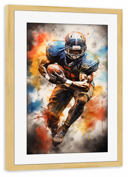 Poster mit Rahmen kiefer "AF Watercolor 2 (matart)" artboxONE - Sport - American football,American,Football,Player,Ball,Team,Sport,Colorful,Watercolor