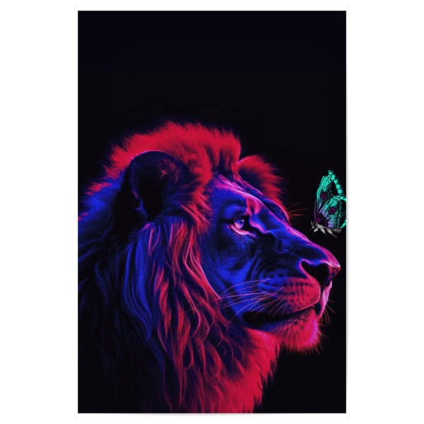 Poster "Lion neon" artboxONE - Natur,Tiere - Lion,Butterfly,Neon,Purple,Modern,Contemporary,Animals,Surrealism