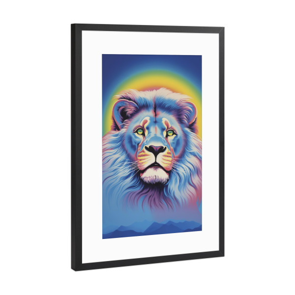 Poster mit Rahmen Schwarz (Metallic) "Rainbow lion watercolor" artboxONE - Natur,Tiere - Rainbow lion,Lion,Magical,Animal,Watercolor,Colorful,Fantasy