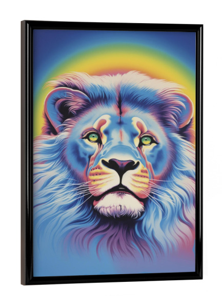 Poster mit schwarzem Rahmen "Rainbow lion watercolor" artboxONE - Natur,Tiere - Rainbow lion,Lion,Magical,Animal,Watercolor,Colorful,Fantasy