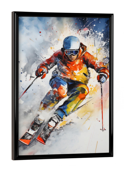 Poster mit schwarzem Rahmen "Alpine Skiing 2 (matart)" artboxONE - Sport - Alpinski,Skifahren,Skifahrer,Ski,Sport,Schnee,Bunt,Aquarell