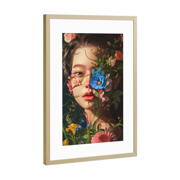 Poster mit Rahmen Gold "Blumige Collage" artboxONE - Floral,Abstrakt,Menschen