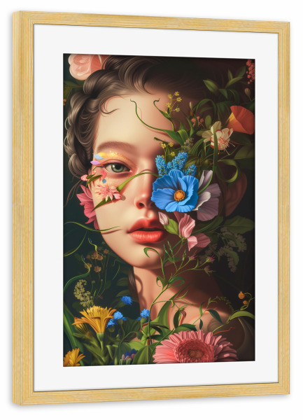 Poster mit Rahmen kiefer "Blumige Collage" artboxONE - Floral,Abstrakt,Menschen
