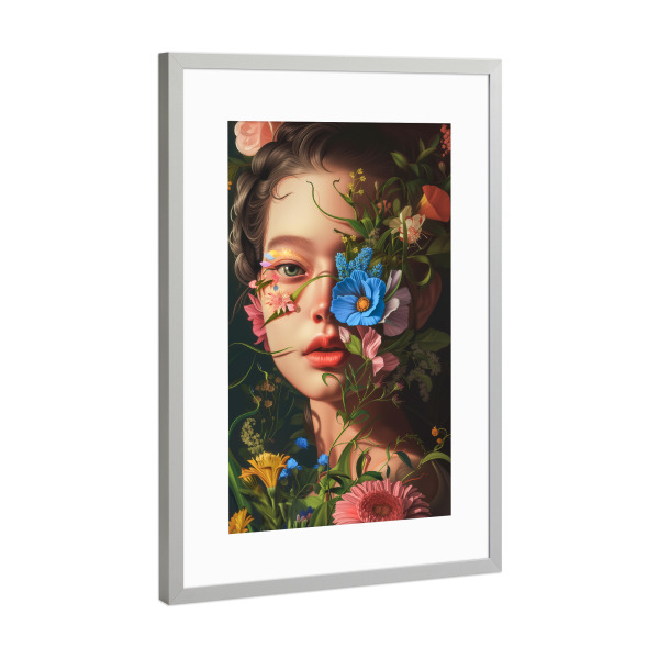 Poster mit Rahmen Silber "Blumige Collage" artboxONE - Floral,Abstrakt,Menschen