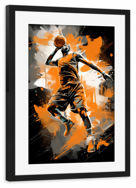 Poster mit Rahmen schwarz "Basketball Orange 2 (matart)" artboxONE - Sport