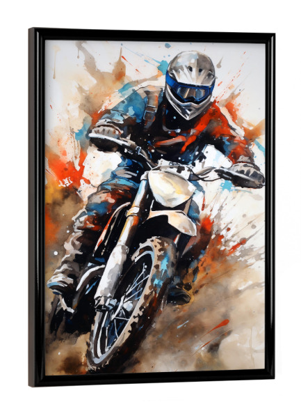 Poster mit schwarzem Rahmen "Motocross Watercolor (matart)" artboxONE - Sport - Motocross,Motor,Motoren,Motocross-rennen,Sport,Bunt,Aquarell
