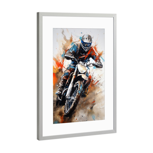 Poster mit Rahmen Silber "Motocross Watercolor (matart)" artboxONE - Sport - Motocross,Motor,Motoren,Motocross-rennen,Sport,Bunt,Aquarell