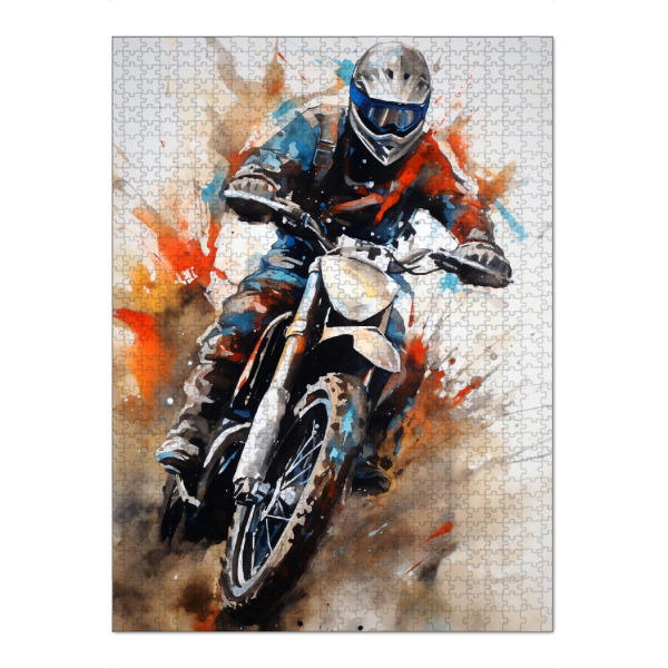 Puzzle Ravensburger "Motocross Watercolor (matart)" artboxONE - Sport - Motocross,Motor,Motoren,Motocross-rennen,Sport,Bunt,Aquarell