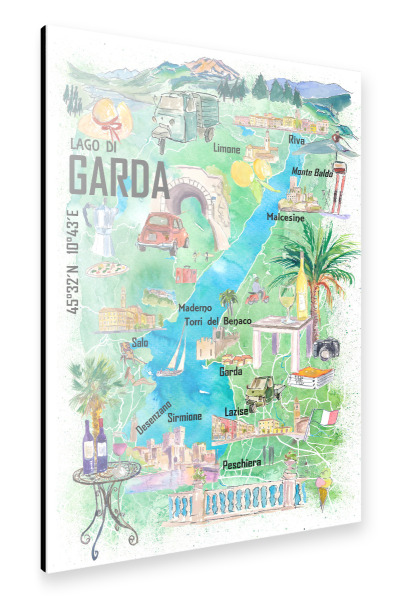 Alu-Dibond "Gardasee Italien Karte" 30x20 cm artboxONE
