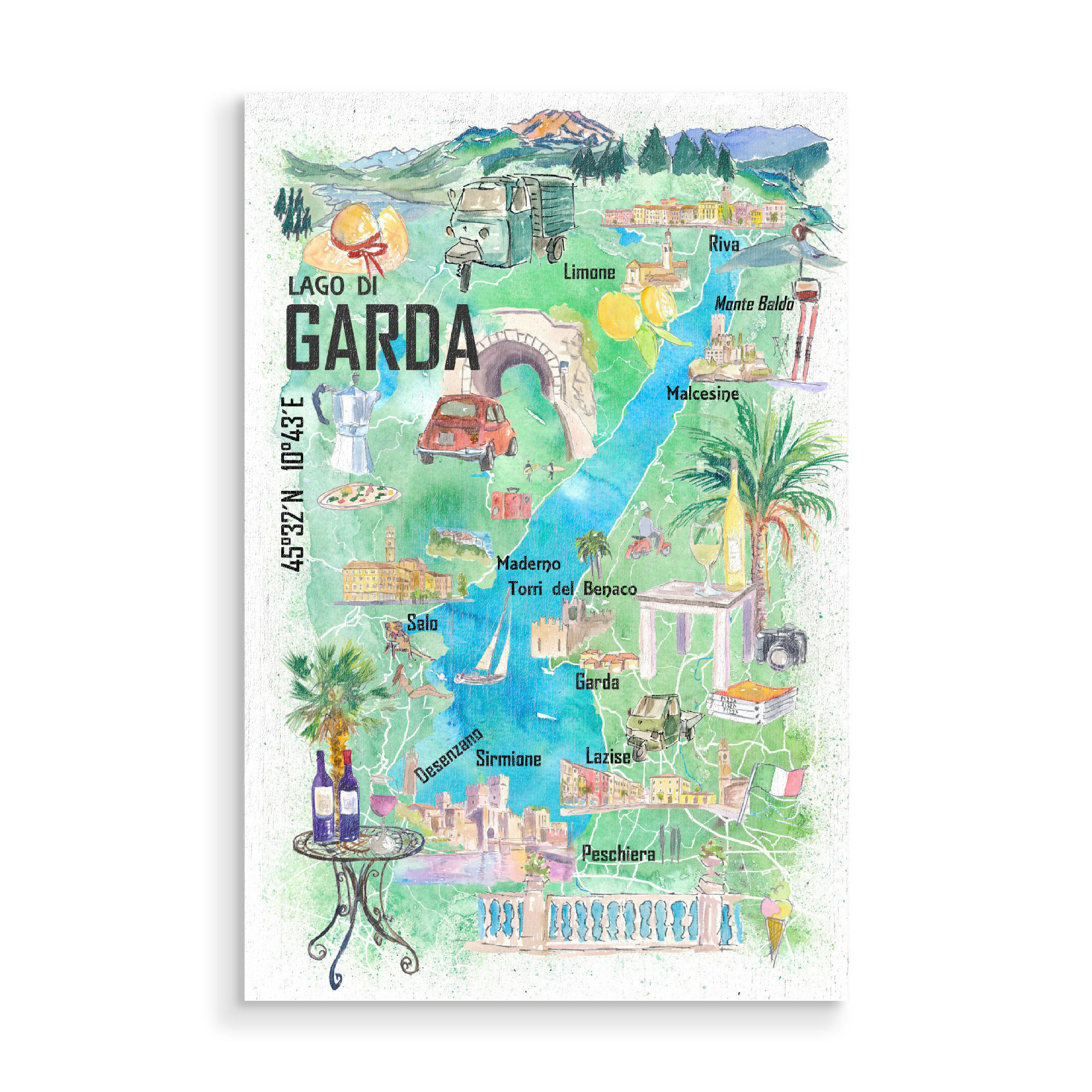 Holzbild "Gardasee Italien Karte" artboxONE - Reise,Reise / Strand und Meer,Kartografie