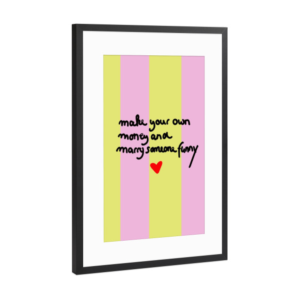 Poster mit Rahmen Schwarz (Metallic) "Make your one money" artboxONE - Typografie