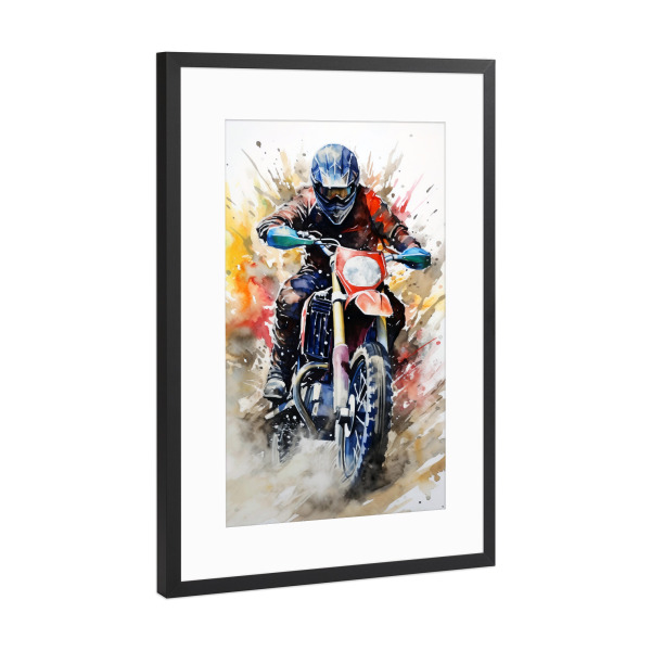 Poster mit Rahmen Schwarz (Metallic) "Motocross Watercolor 3 (matart)" artboxONE - Sport