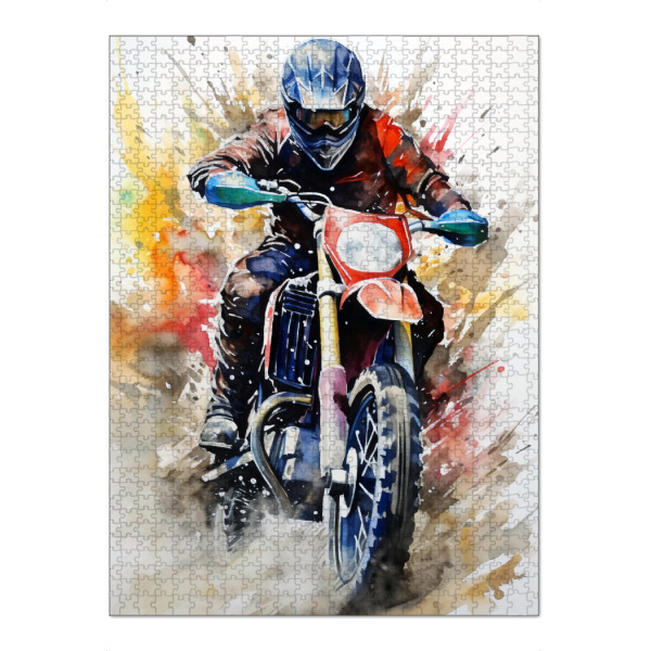 Puzzle Ravensburger "Motocross Watercolor 3 (matart)" artboxONE - Sport - Motocross,Motor,Motoren,Motocross-rennen,Sport,Bunt,Aquarell