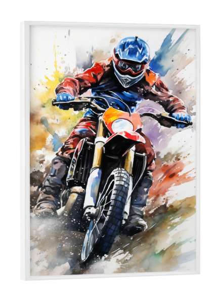 Poster mit weißem Rahmen "Motocross Watercolor 5 (matart)" artboxONE - Sport - Motocross,Motor,Motoren,Motocross-rennen,Sport,Bunt,Aquarell
