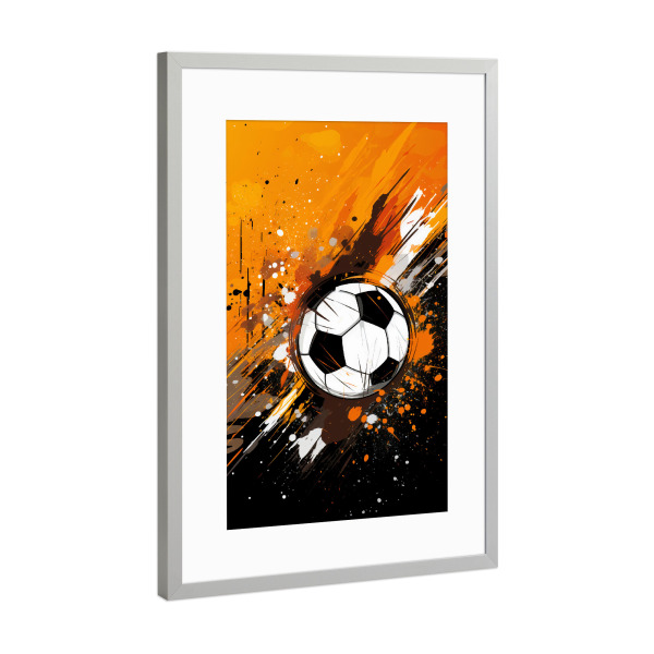 Poster mit Rahmen Silber "Football Orange (matart)" artboxONE - Sport,Sport / Fußball