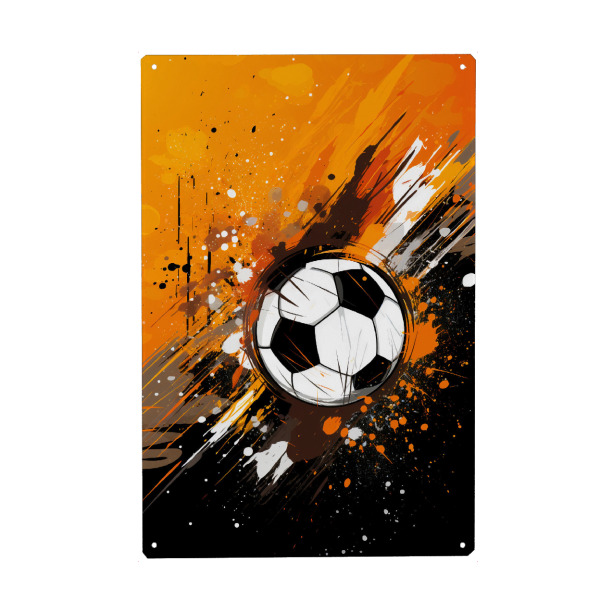 Metall Poster "Football Orange (matart)" artboxONE - Sport,Sport / Fußball - Fußball,Fußballspieler,Spieler,Ball,Mannschaft,Sport,Orange,Modern