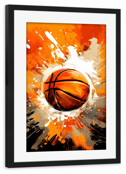 Poster mit Rahmen schwarz "Basketball Orange (matart)" artboxONE - Sport - Basketball,Korb,Ball,Basketballspieler,Nba,Spieler,Team,Sport,Orange,Modern