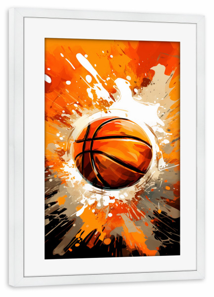 Poster mit Rahmen weiß "Basketball Orange (matart)" artboxONE - Sport - Basketball,Korb,Ball,Basketballspieler,Nba,Spieler,Team,Sport,Orange,Modern