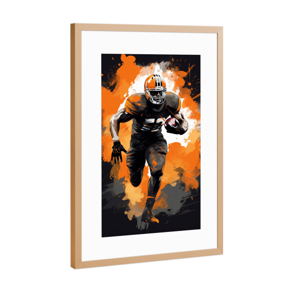 Poster mit Rahmen Kupfer "AF (NFL) Orange (matart)" artboxONE - Sport - American football,American,Football,Player,Ball,Team,Sport,Orange,Modern
