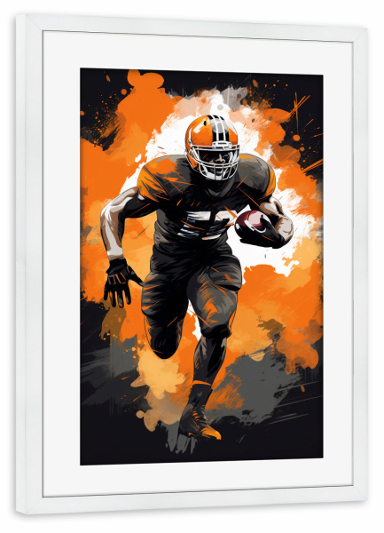 Poster mit Rahmen weiß "AF (NFL) Orange (matart)" artboxONE - Sport - American football,American,Football,Player,Ball,Team,Sport,Orange,Modern