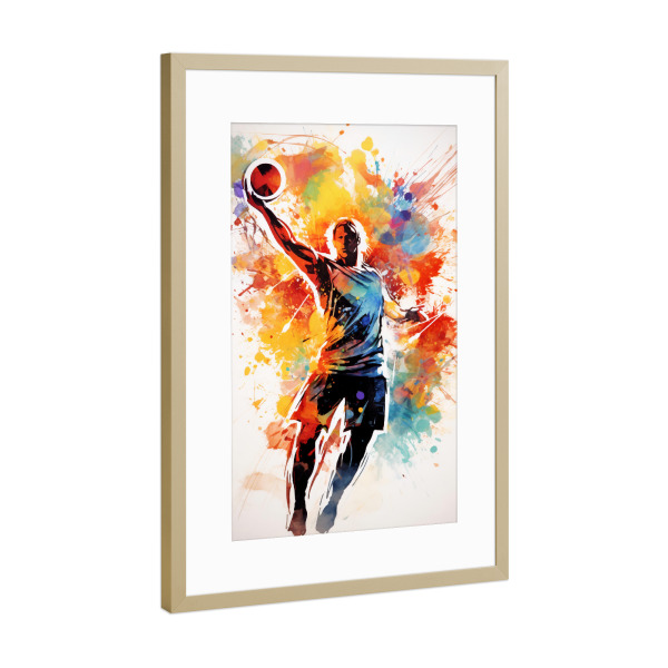 Poster mit Rahmen Gold "Volleyball Watercolor 2 (matart)" artboxONE - Sport