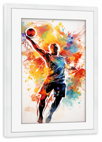 Poster mit Rahmen weiß "Volleyball Watercolor 2 (matart)" artboxONE - Sport