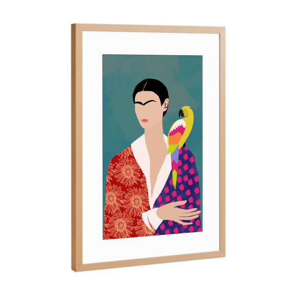 Poster mit Rahmen Kupfer "Frida mit Papagei" artboxONE - Abstrakt,Menschen