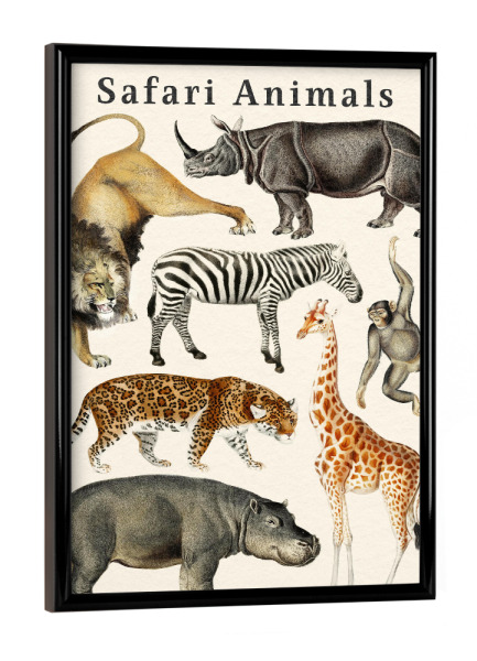 Poster mit schwarzem Rahmen "Sammlung von Safaritieren" artboxONE - Für Kinder,Tiere,Reise / Afrika,Für Mama,Für Papa