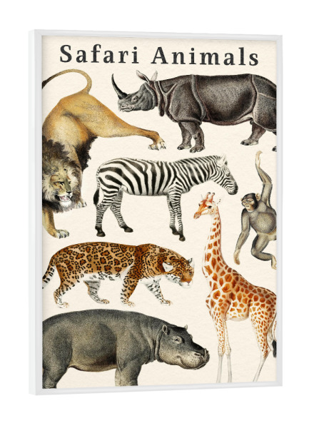 Poster mit weißem Rahmen "Sammlung von Safaritieren" artboxONE - Für Kinder,Tiere,Reise / Afrika,Für Mama,Für Papa