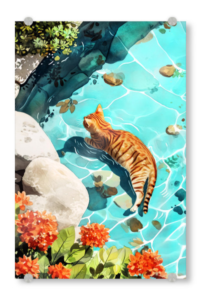 Acrylglasbild "Katzenleben E" artboxONE - Tiere - Katze,Katzen,Kätzchen,Tiere,Haustier,Illustration,Grafik,Kunst