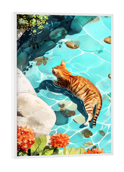 Poster mit weißem Rahmen "Katzenleben E" artboxONE - Tiere - Katze,Katzen,Kätzchen,Tiere,Haustier,Illustration,Grafik,Kunst