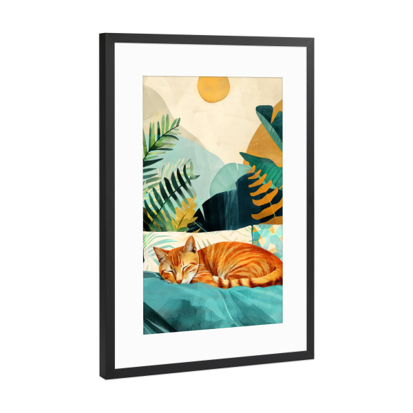 Poster mit Rahmen Schwarz (Metallic) "Katzenleben J" artboxONE - Tiere - Katze,Katzen,Kätzchen,Tiere,Haustier,Illustration,Grafik,Kunst