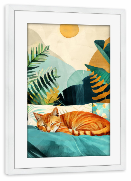 Poster mit Rahmen weiß "Katzenleben J" artboxONE - Tiere - Katze,Katzen,Kätzchen,Tiere,Haustier,Illustration,Grafik,Kunst