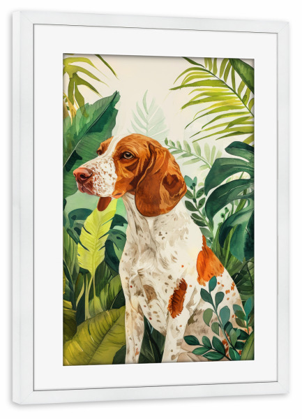 Poster mit Rahmen weiß "Hundeleben E" artboxONE - Floral,Tiere - Hund,Hunde,Tiere,Haustier,Illustration,Grafik,Kunst