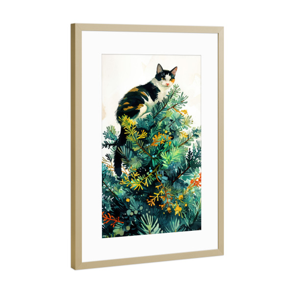 Poster mit Rahmen Gold "Katzenleben B" artboxONE - Tiere,Weihnachten - Katze,Katzen,Kätzchen,Tiere,Haustier,Illustration,Grafik,Kunst