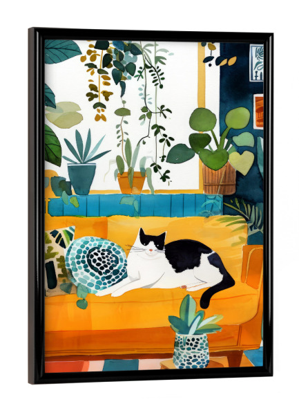 Poster mit schwarzem Rahmen "Katzenleben G" artboxONE - Floral,Tiere - Katze,Katzen,Kätzchen,Tiere,Haustier,Illustration,Grafik,Kunst
