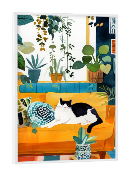 Poster mit weißem Rahmen "Katzenleben G" artboxONE - Floral,Tiere - Katze,Katzen,Kätzchen,Tiere,Haustier,Illustration,Grafik,Kunst